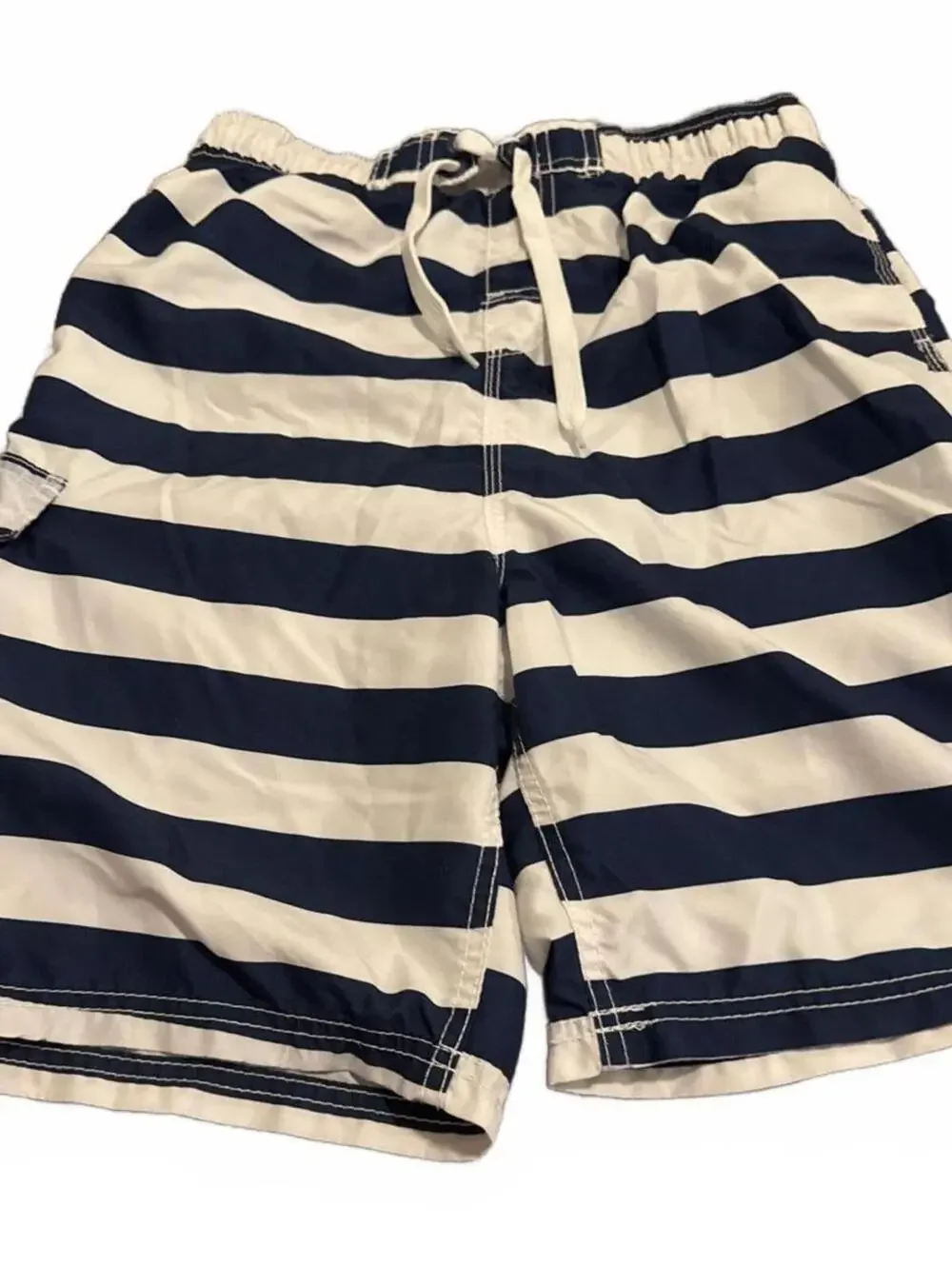 Kanu Navy Boys White Striped Cargo Swim Shorts XL